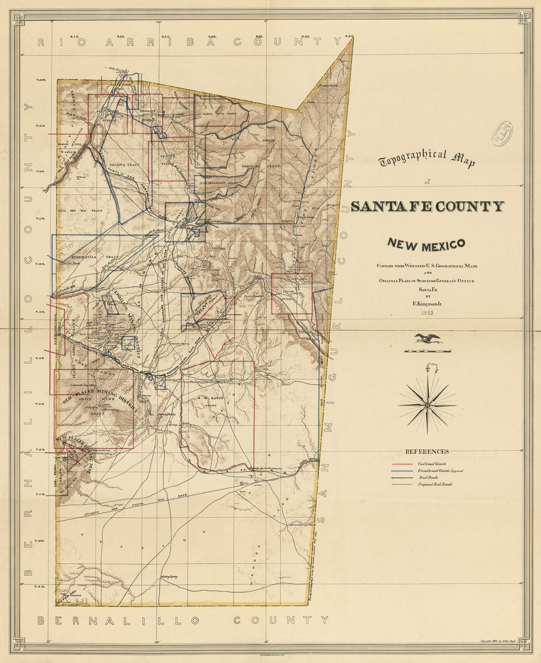 Topographical Map of Santa Fe County, New Mexico