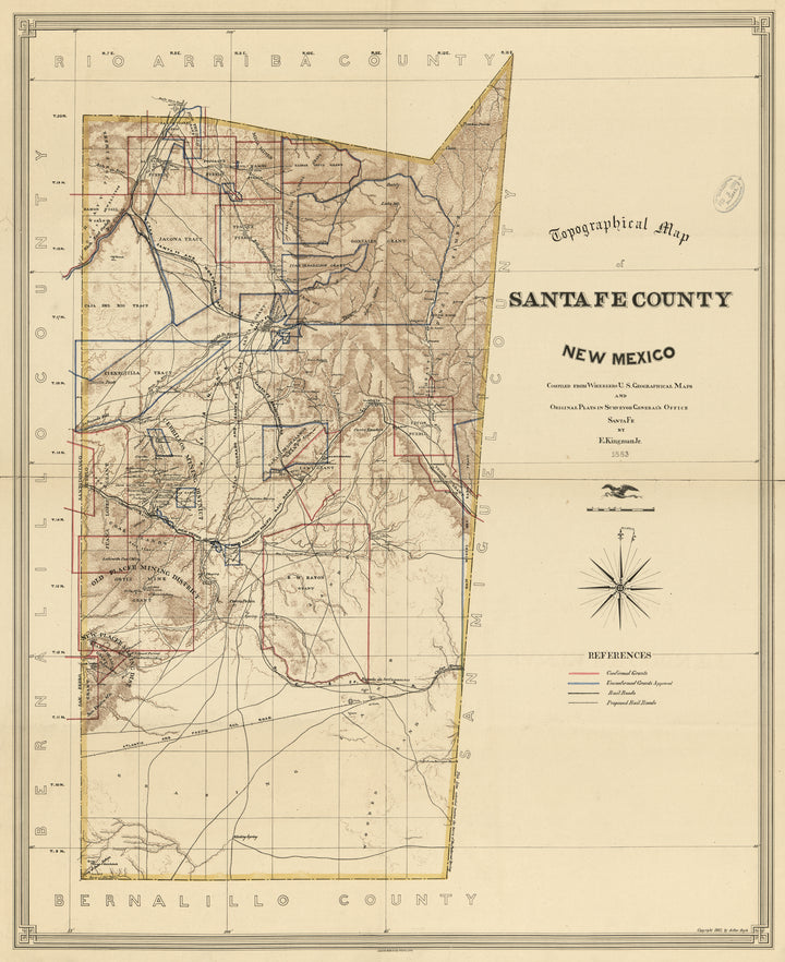 Topographical Map of Santa Fe County, New Mexico