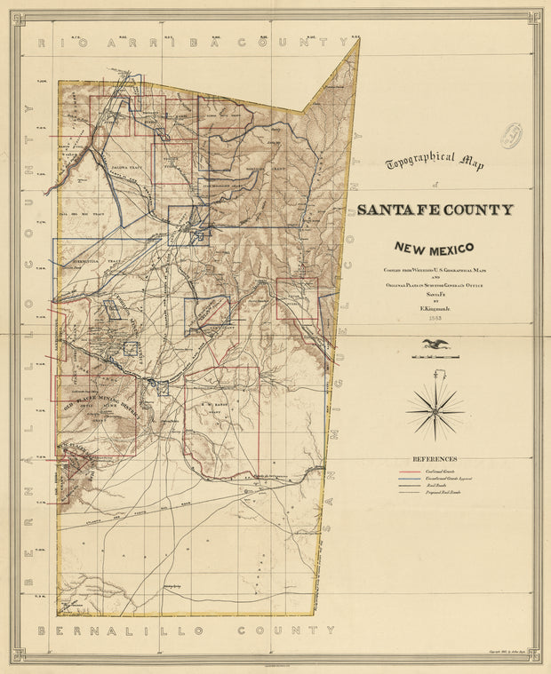 Topographical Map of Santa Fe County, New Mexico
