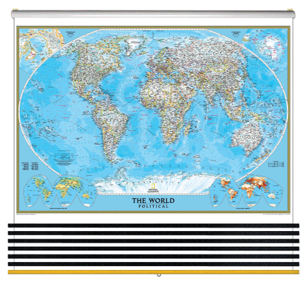 World and 6 Continent Maps Classroom Pull Down 7 Map Bundle by National Geographic