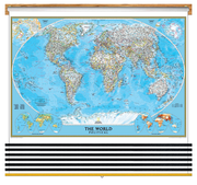 World and 6 Continent Maps Classroom Pull Down 7 Map Bundle by National Geographic