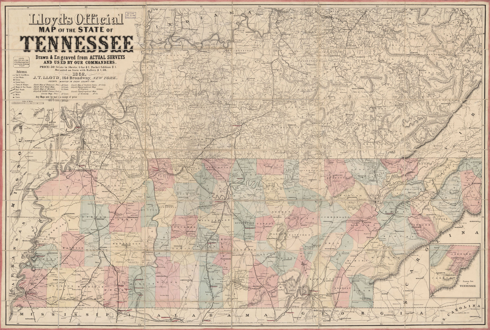 Lloyd's Official Map of the State of Tennessee, 1862
