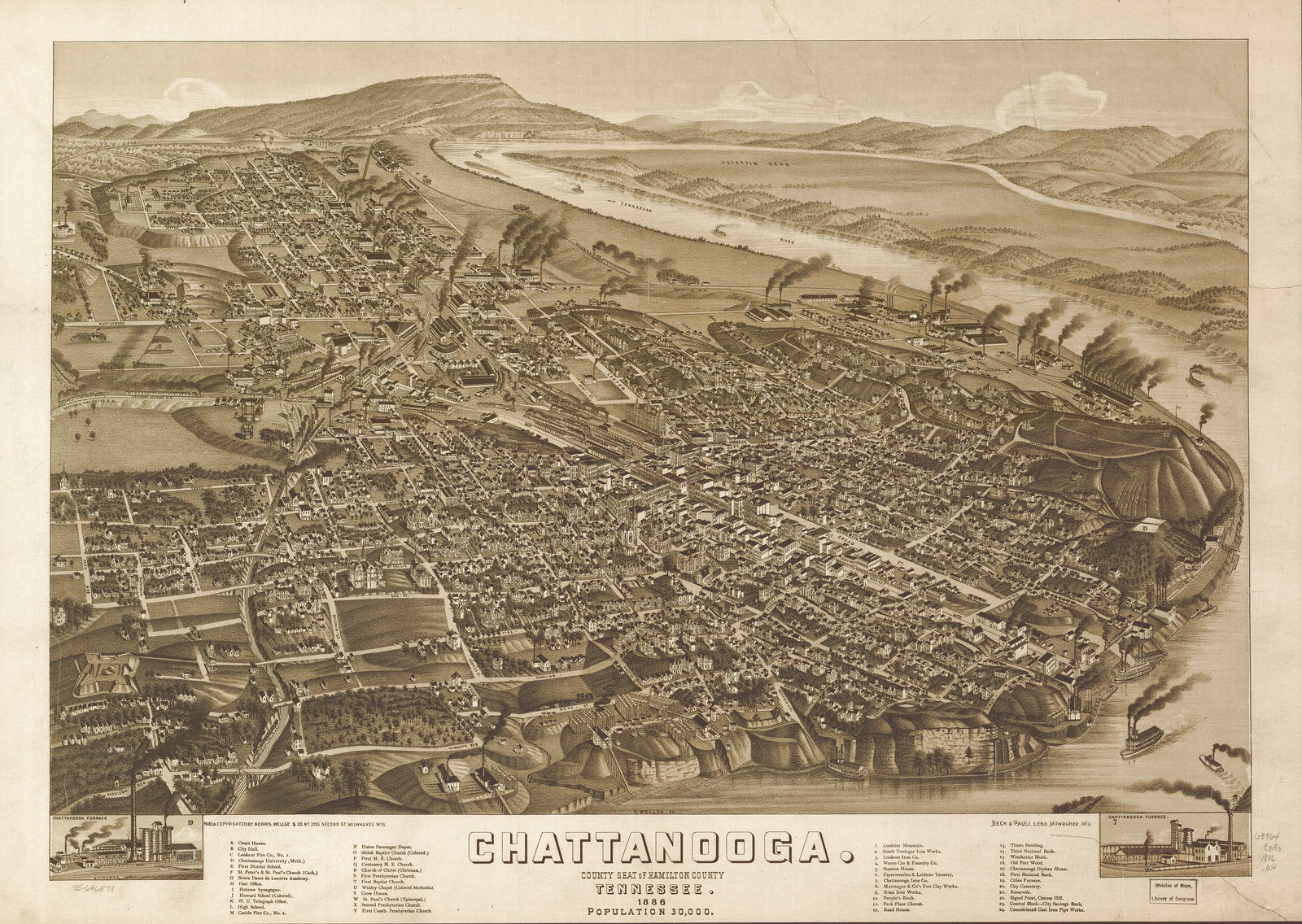 Bird's Eye View of Chattanooga, TN. - 1886