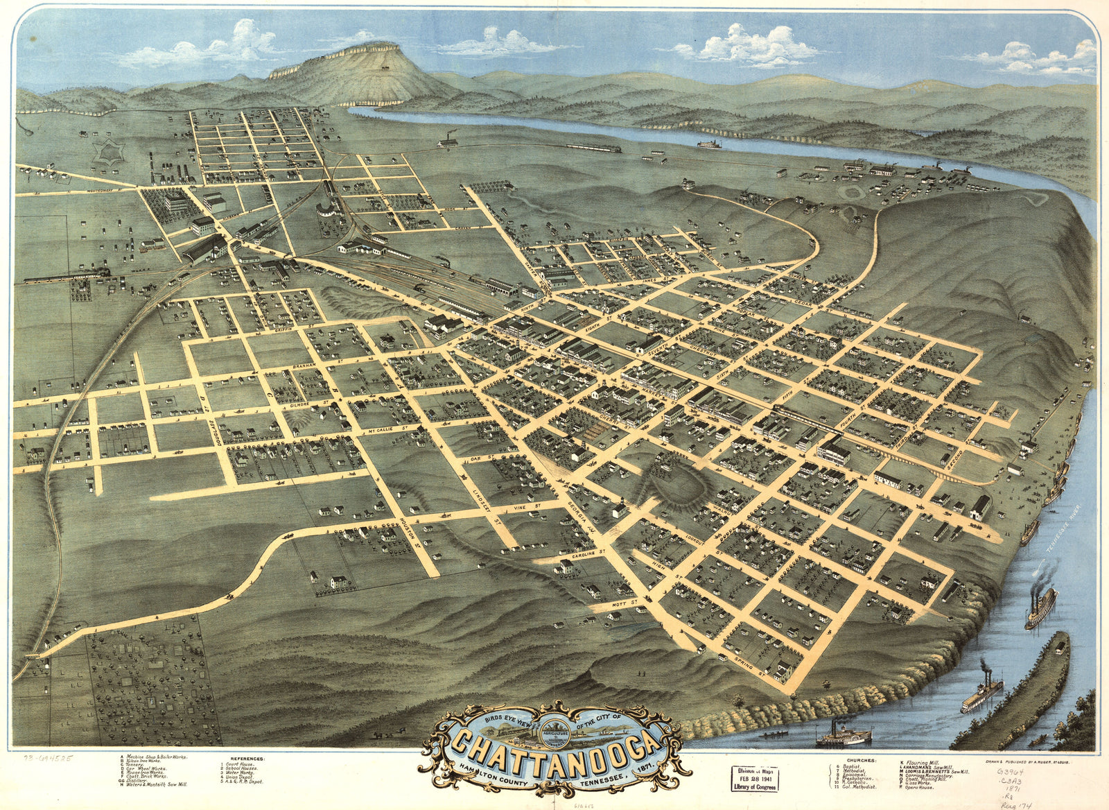 Bird's Eye View of Chattanooga, TN. - 1871