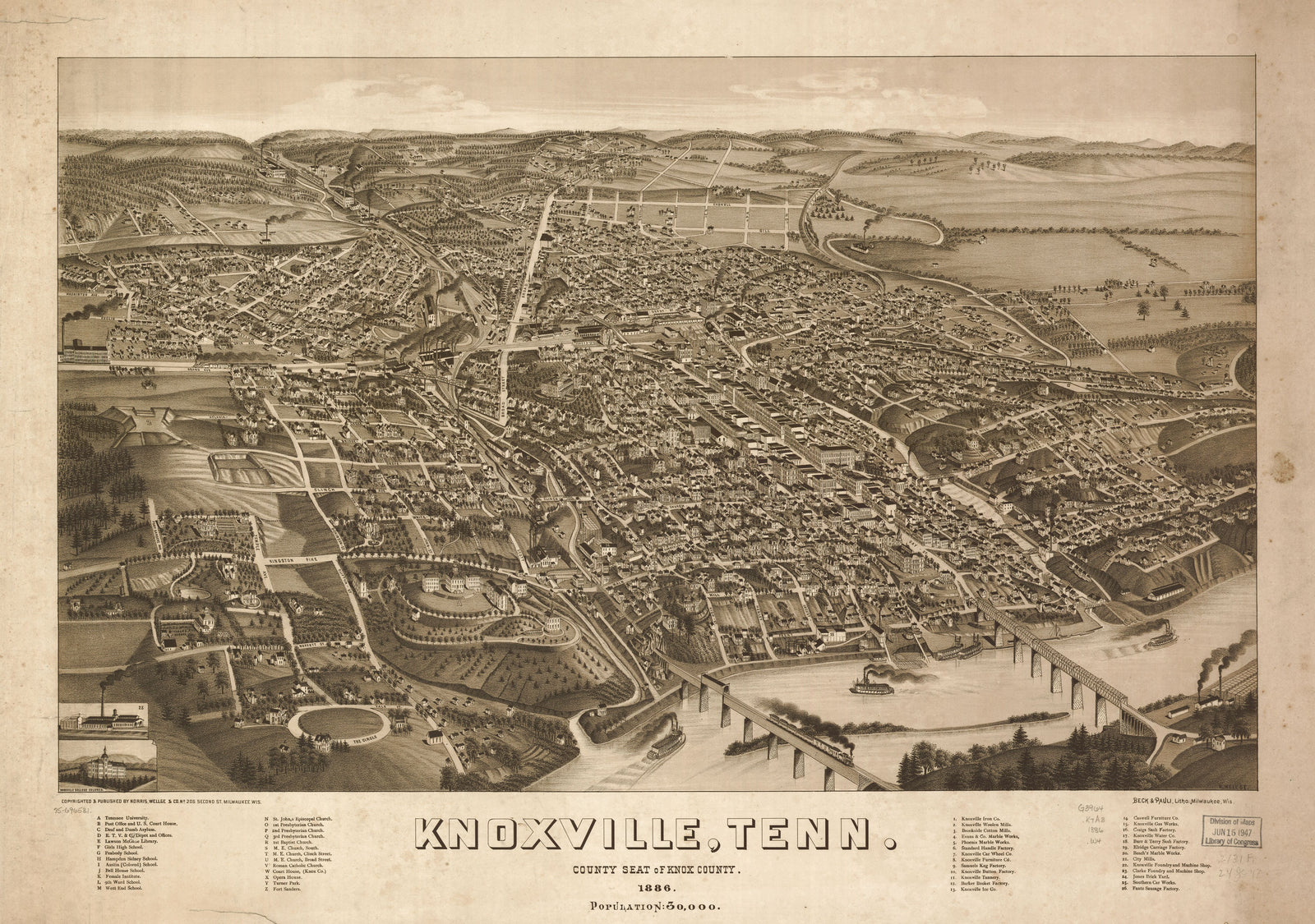 Bird's Eye View of Knoxville, TN. - 1886