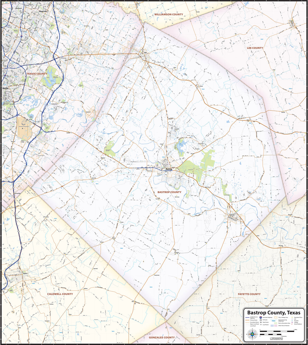 Bastrop County Tx Wall Map