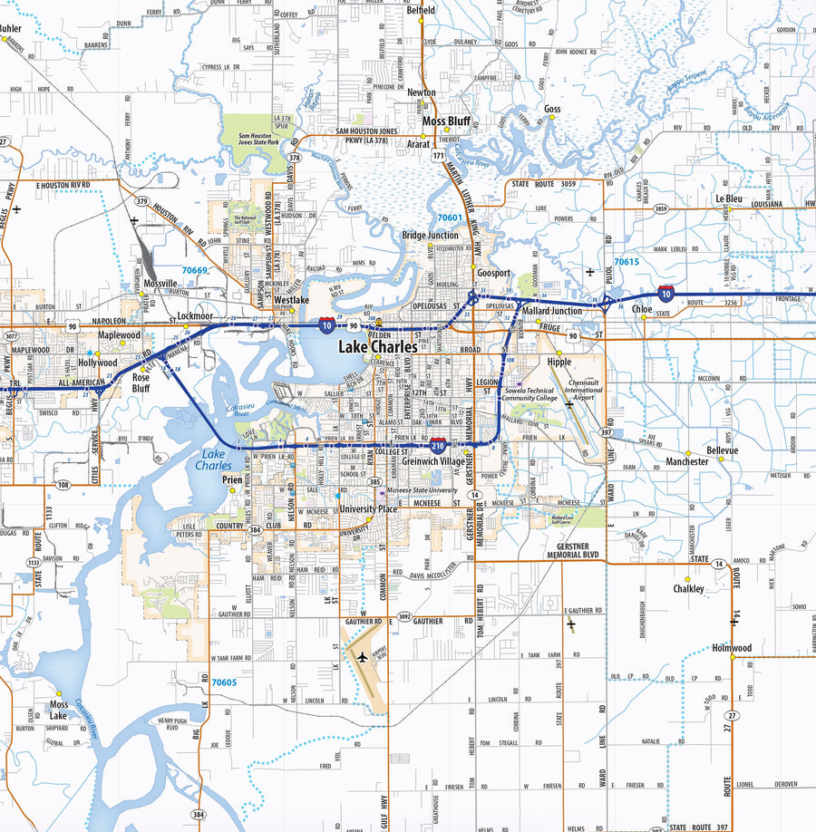 Beaumont, Port Arthur and Lake Charles Area Wall Map – American Map Store