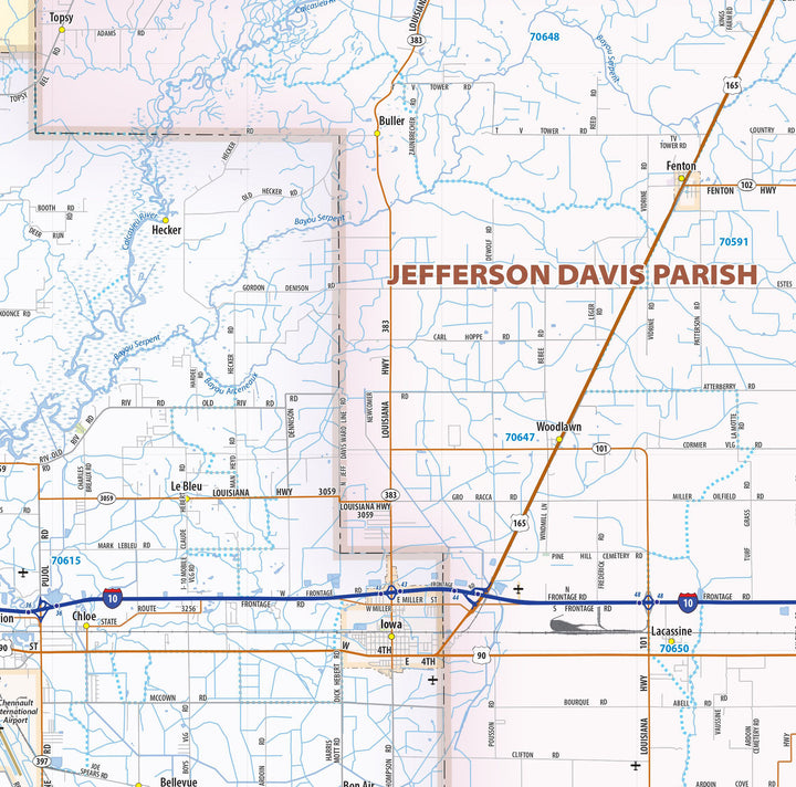 Beaumont, Port Arthur and Lake Charles Area Wall Map