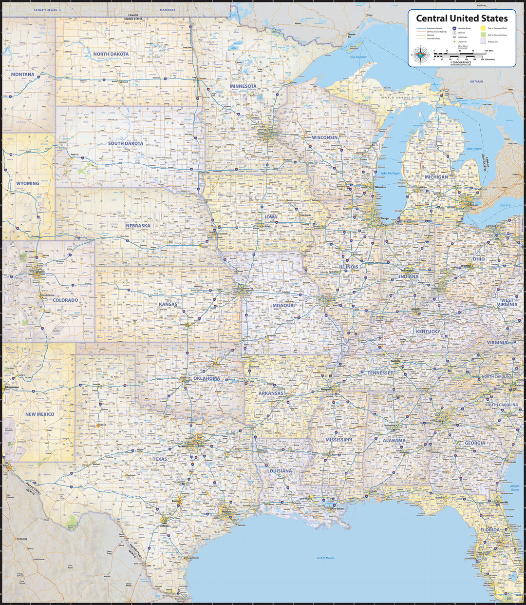 Central USA Wall Map