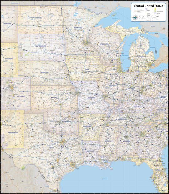 Central USA Wall Map – American Map Store