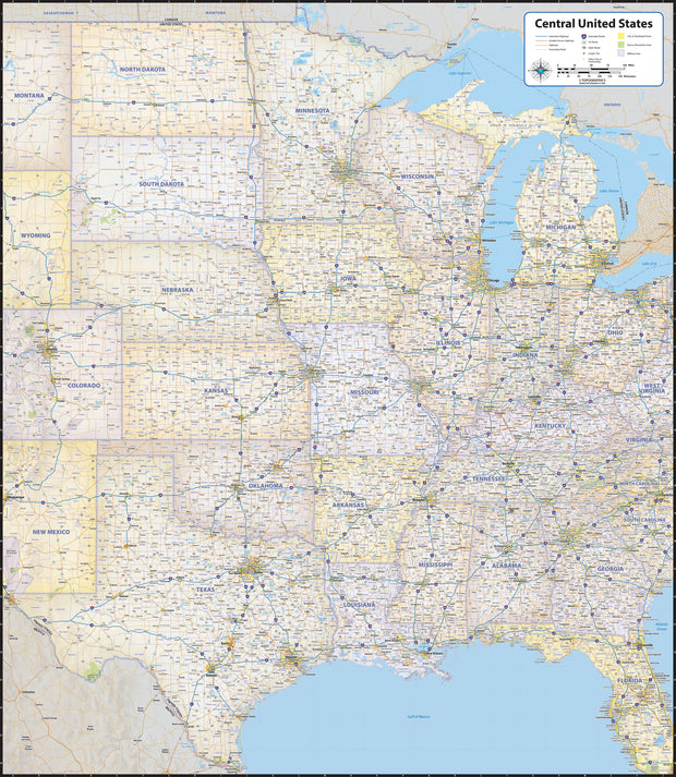 Central USA Wall Map