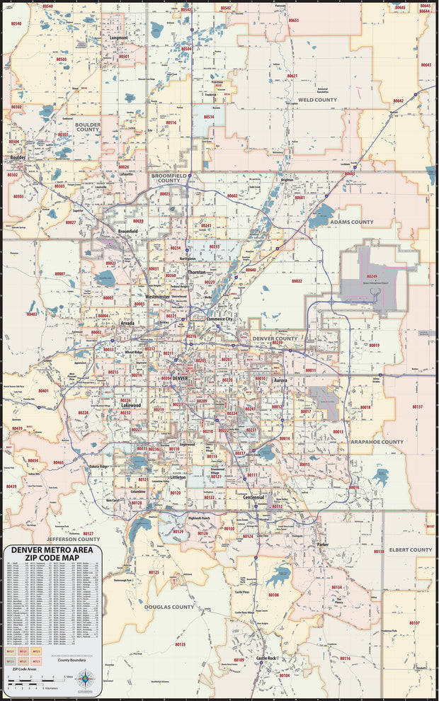Denver Metro Area Zip Code Map – American Map Store