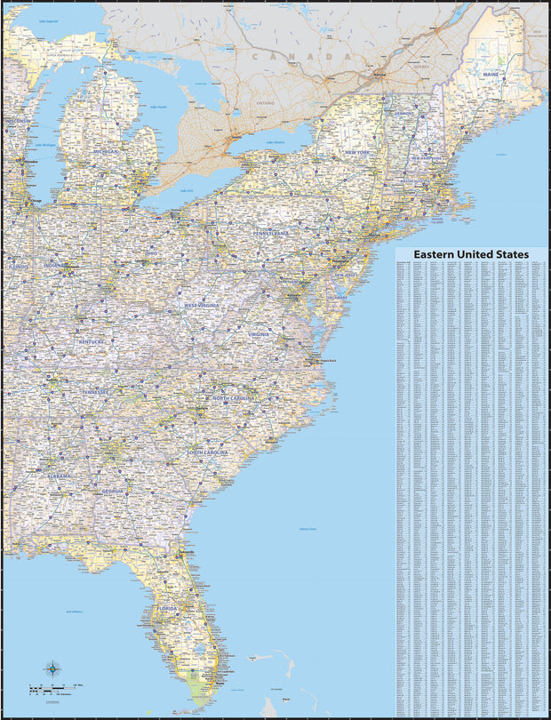 Eastern USA Wall Map