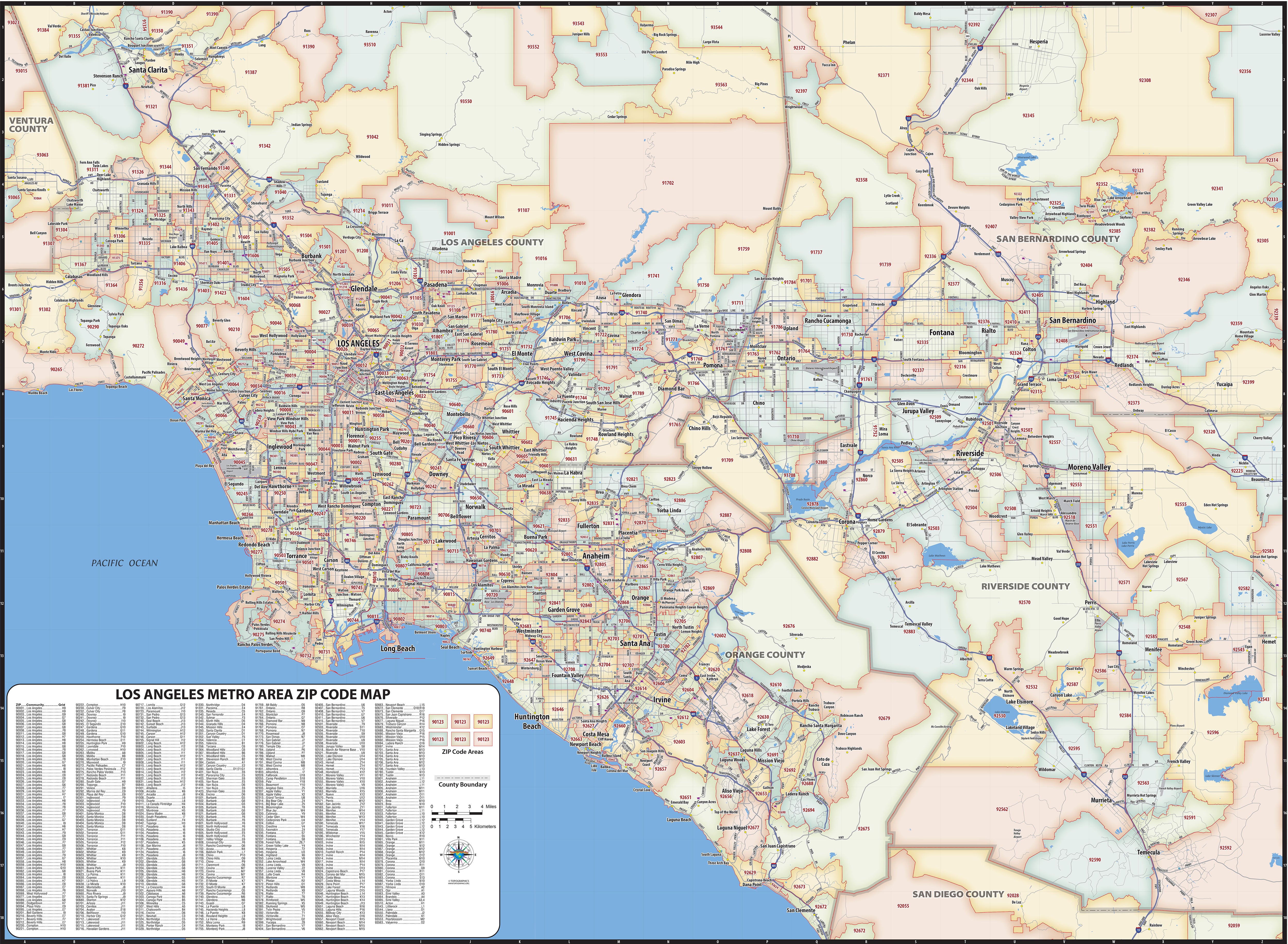 Los Angeles Area Zip Code Map – American Map Store