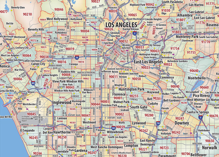 La2 Postcode Los Angeles Area Zip Code Map – American Map Store