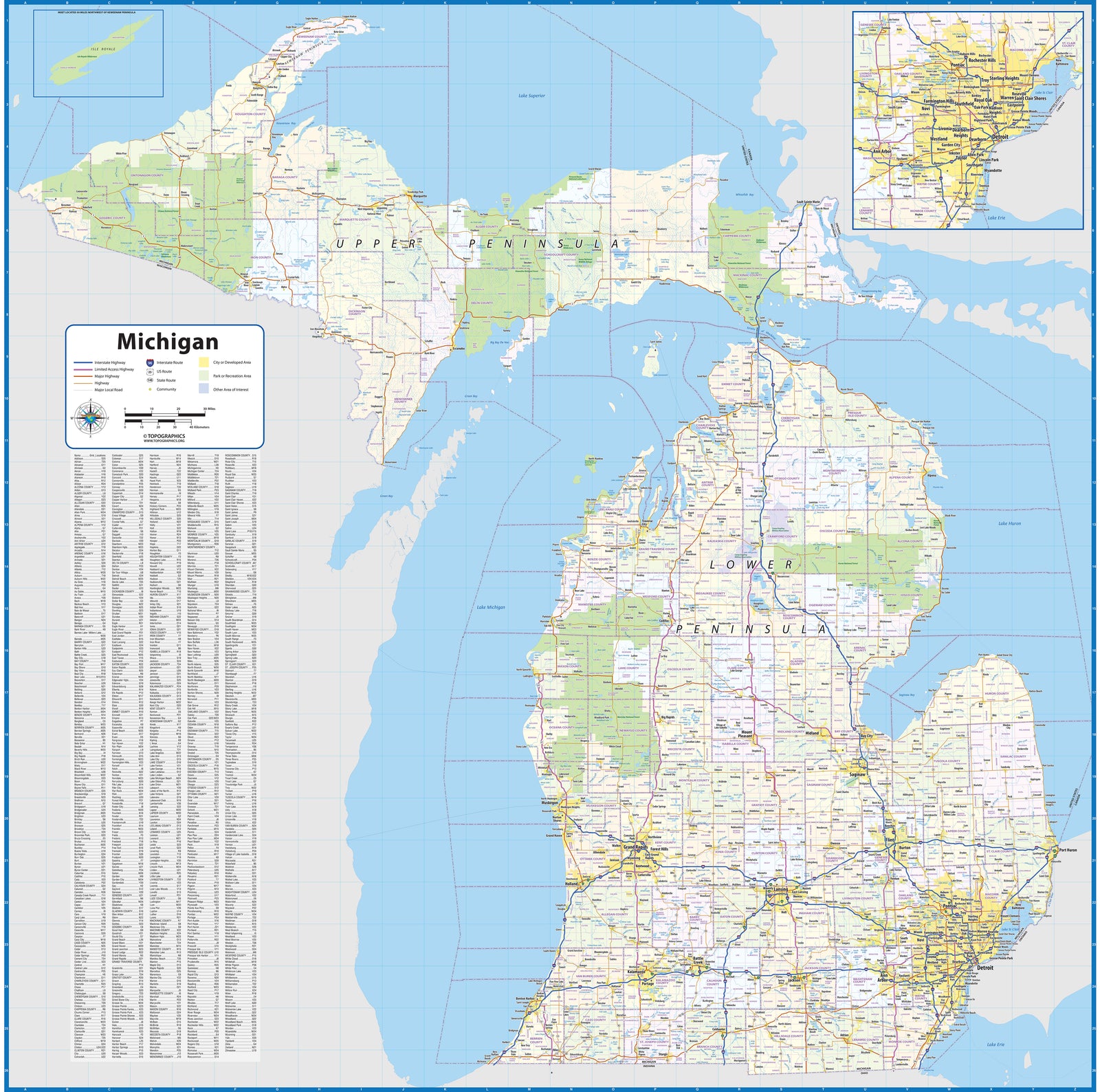 Michigan State Wall Map