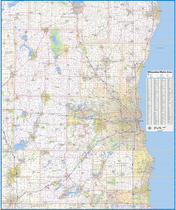 Milwaukee Metro Area Wall Map