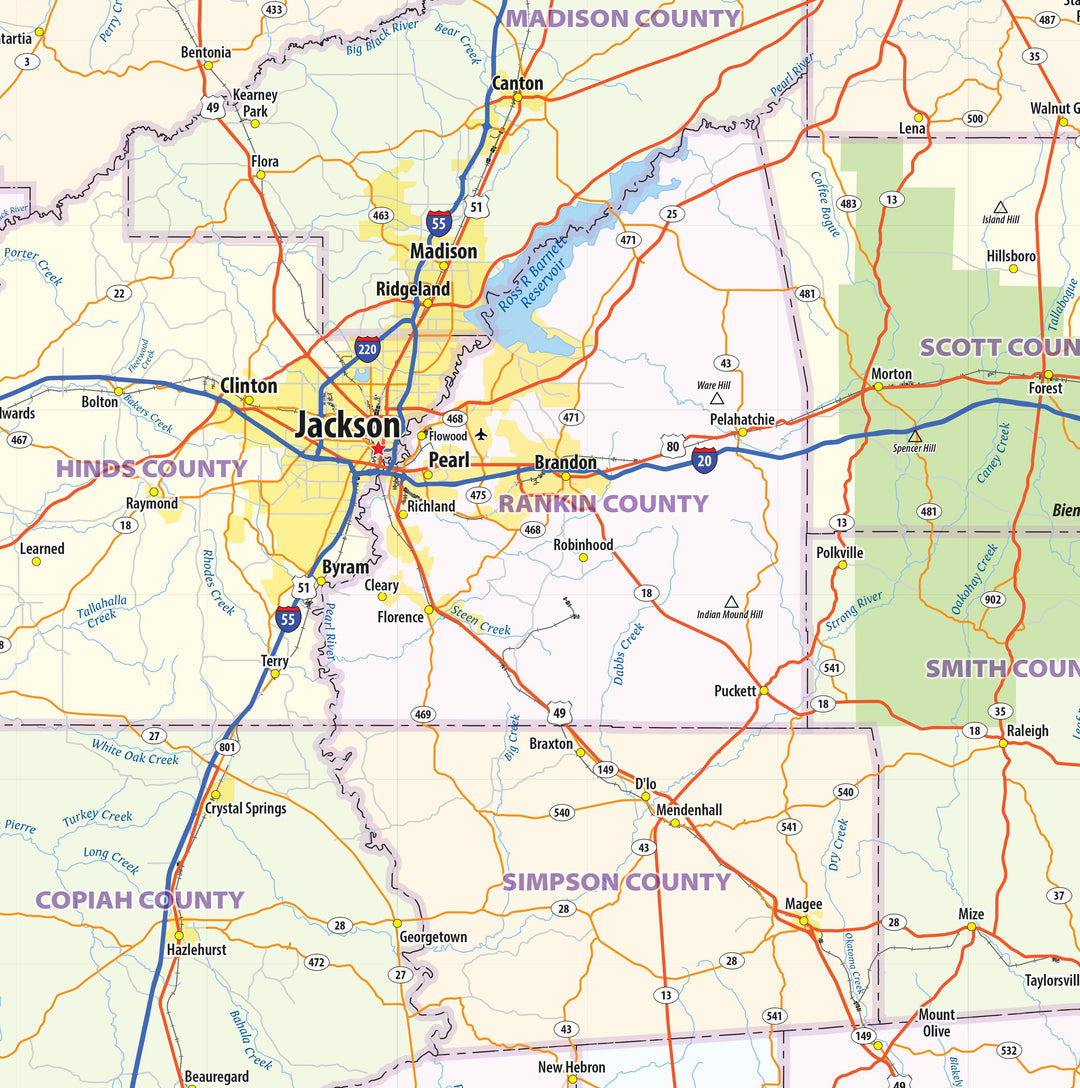Mississippi State Wall Map