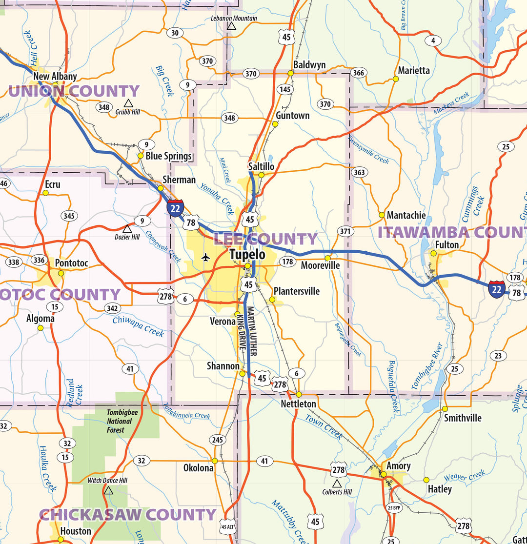 Mississippi State Wall Map