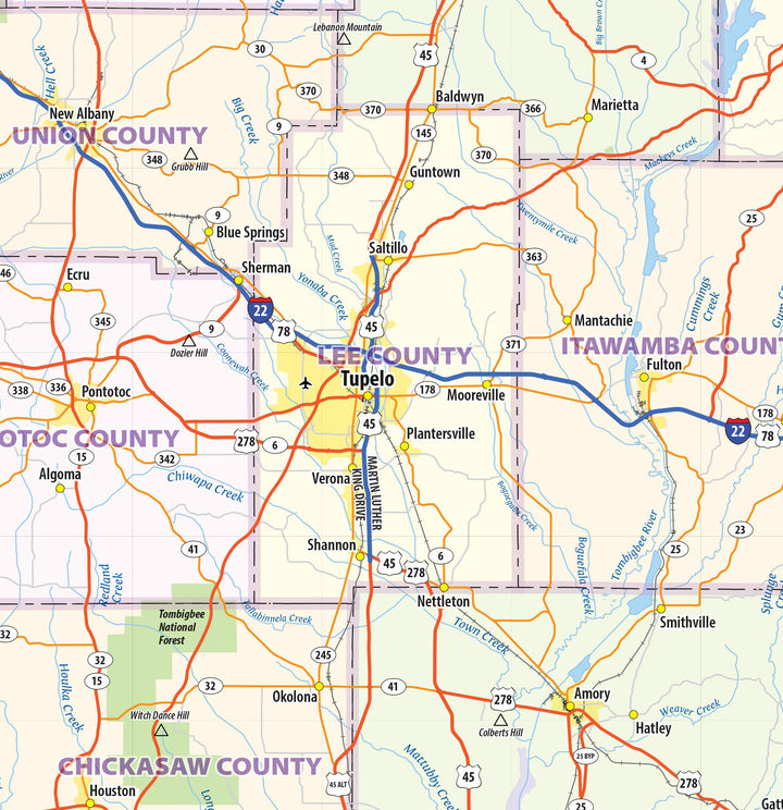 Mississippi State Wall Map