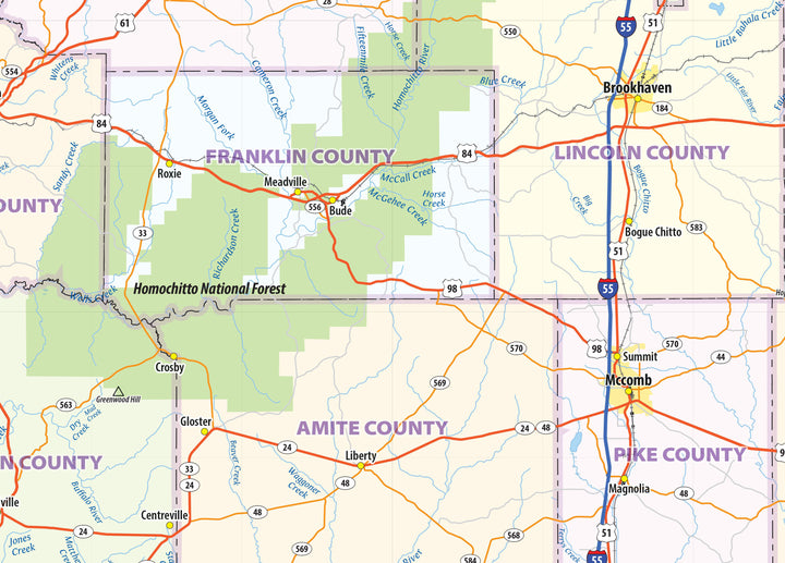 Mississippi State Wall Map