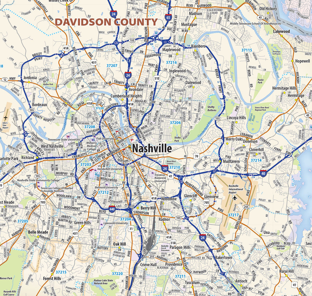 Nashville Metro Area Wall Map – American Map Store, image size:1080x1024