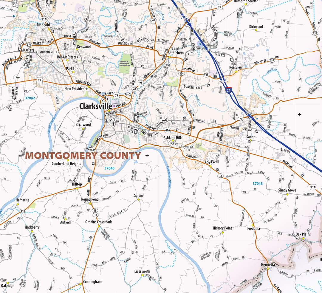 Nashville Metro Area Wall Map – American Map Store, image size:1080x983