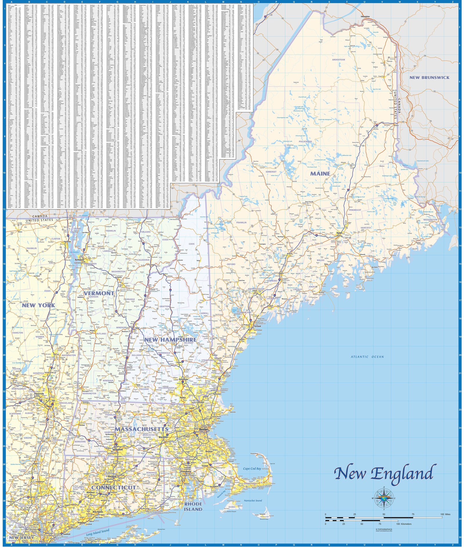 New England Regional Area Wall Map