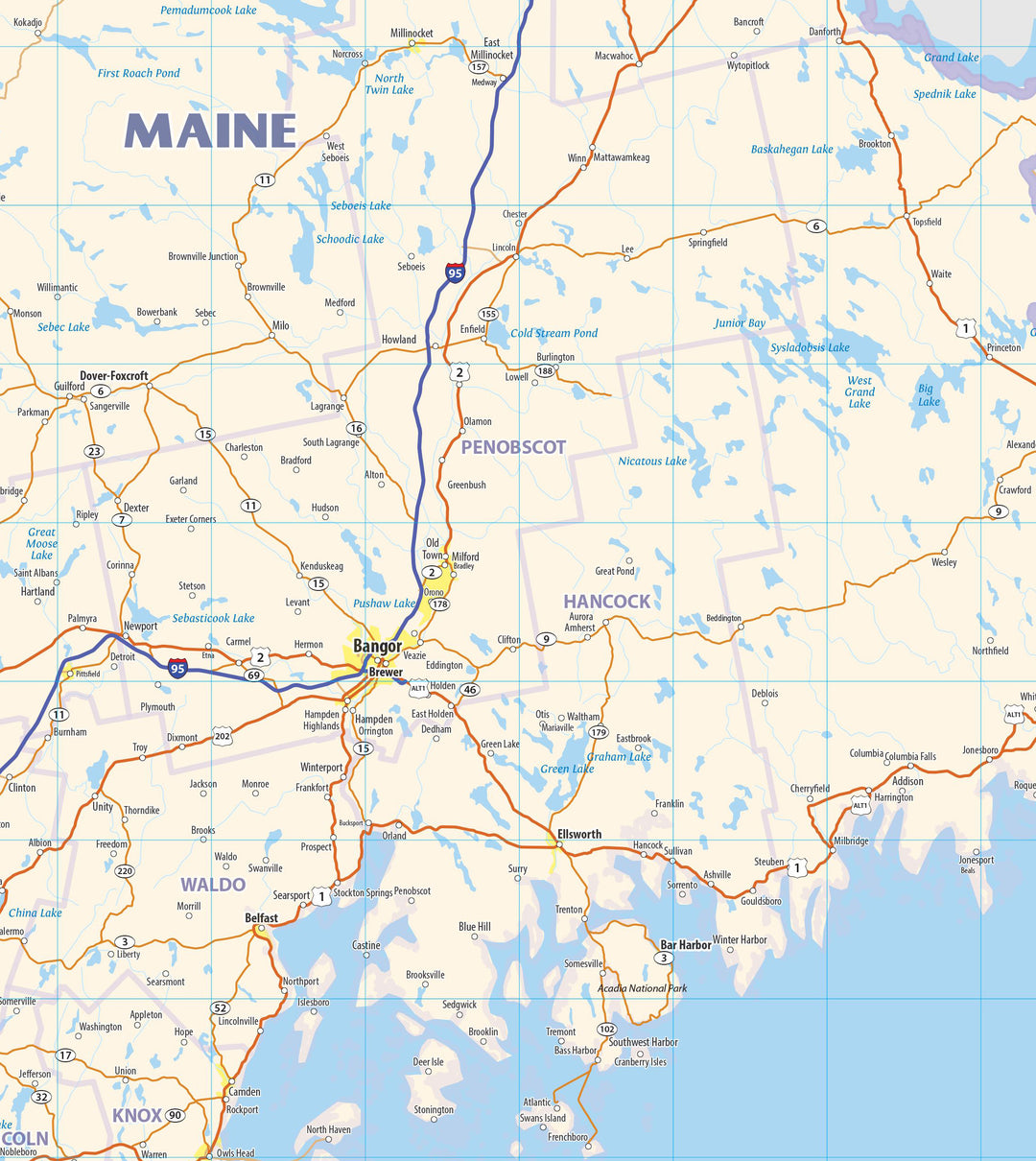 New England Regional Area Wall Map