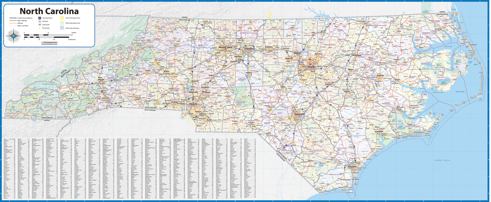 North Carolina State Wall Map