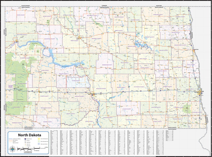 North Dakota State Wall Map