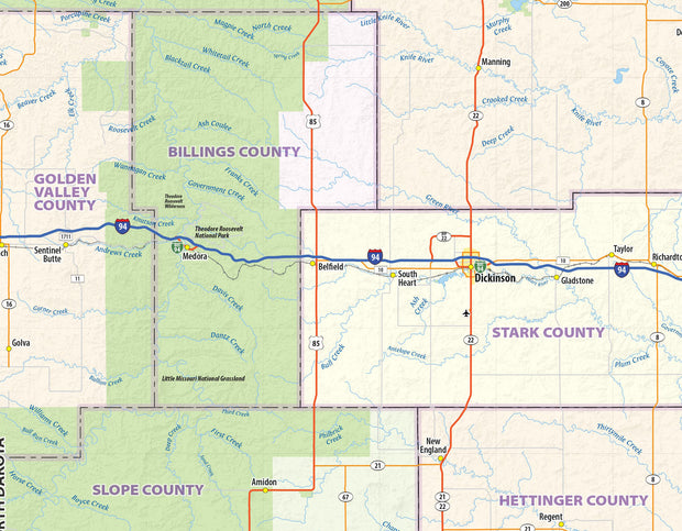 North Dakota State Wall Map