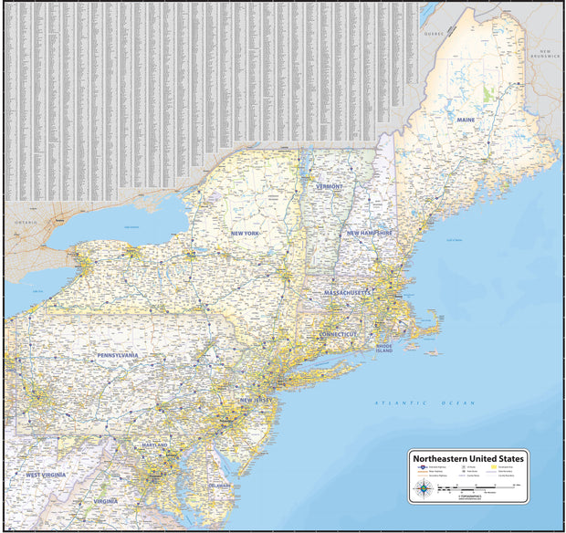Northeast US Wall Map by Topographic Maps