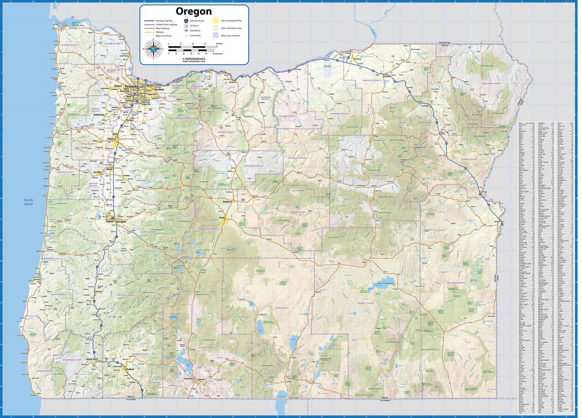 Oregon State Wall Maps – American Map Store