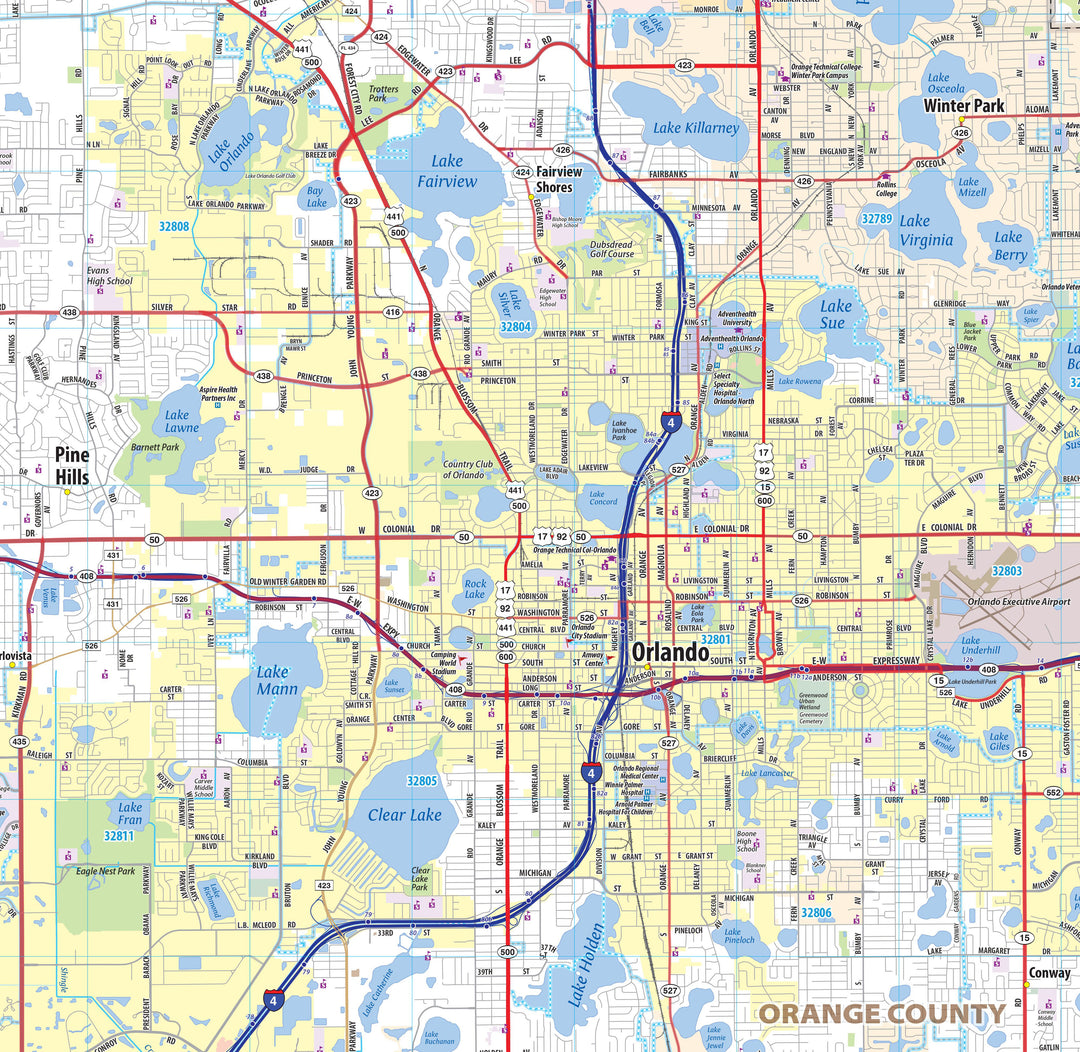 Orlando Metro Area Wall Map – American Map Store, image size:1080x1052