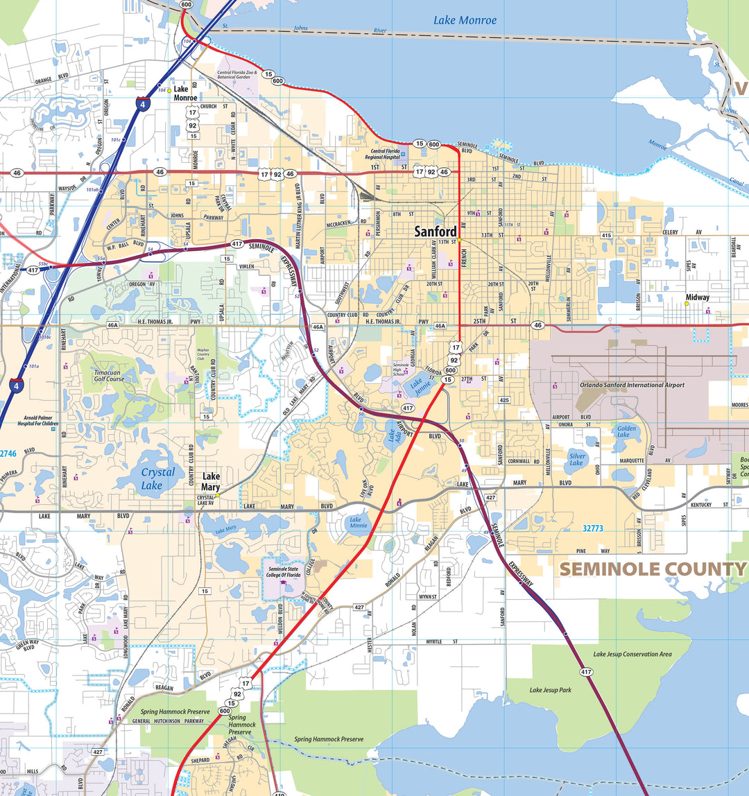 Orlando Metro Area Wall Map – American Map Store, image size:1080x1148