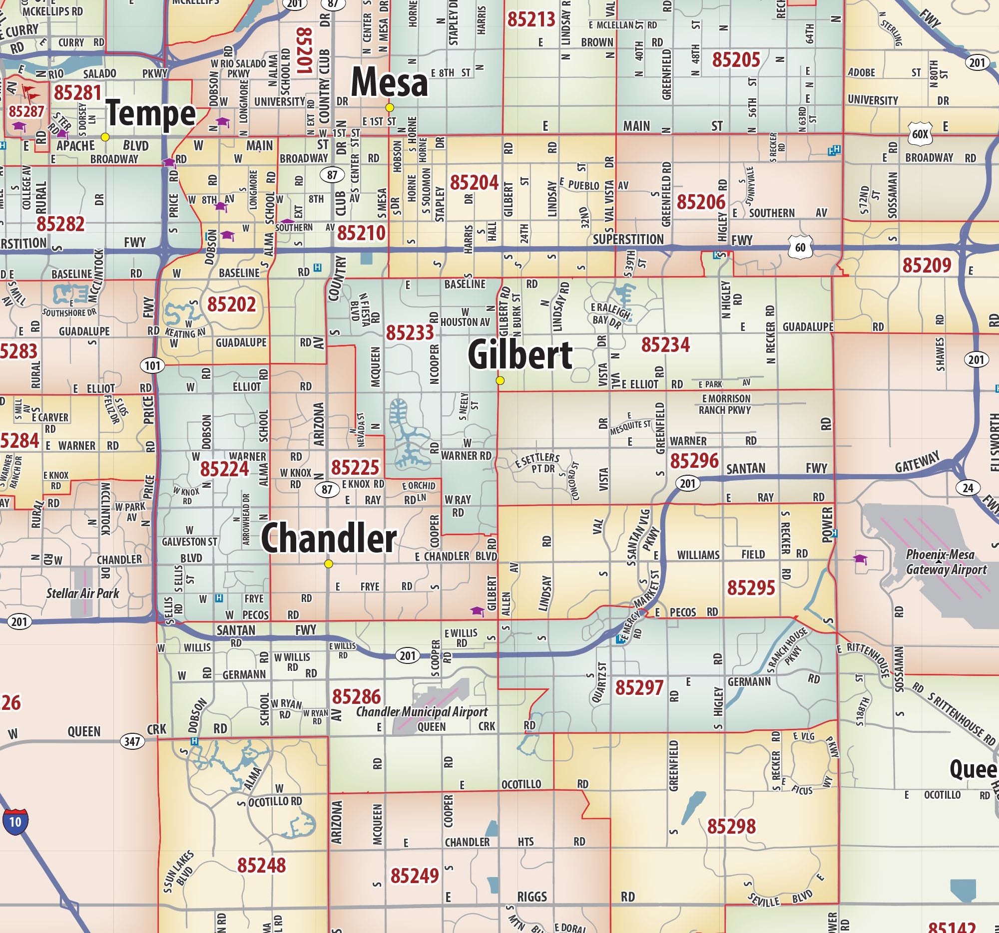 Phoenix Area Zip Code Map – American Map Store