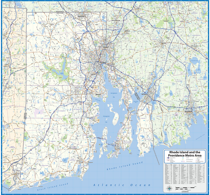 Rhode Island and the Providence Area Wall Map