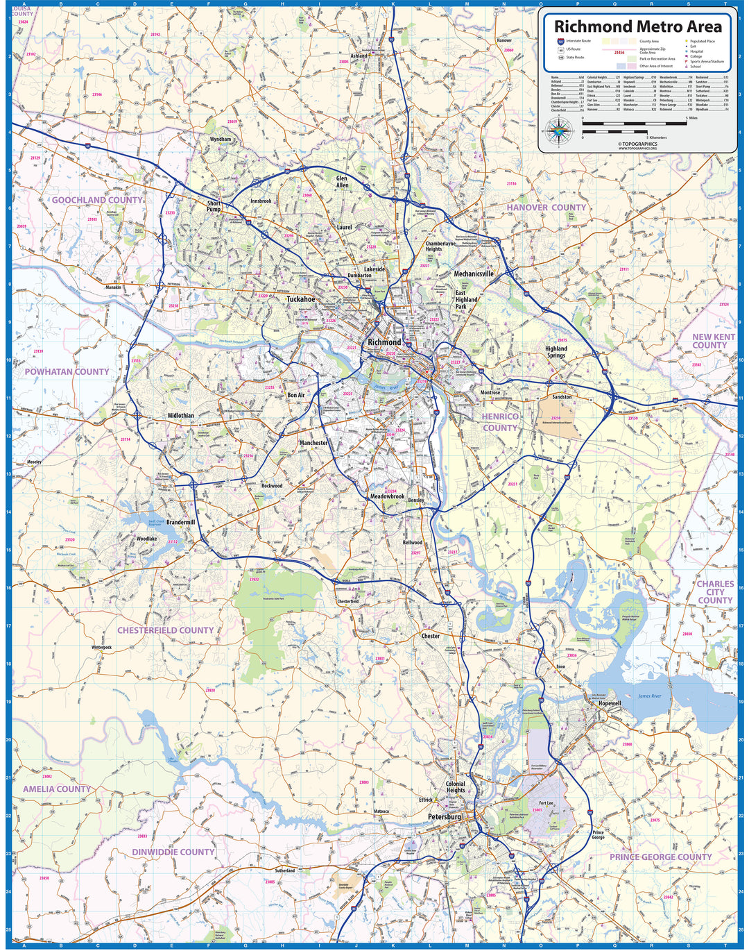 Richmond Va Metro Area Wall Map