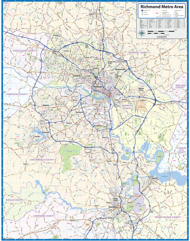 Richmond Va Metro Area Wall Map