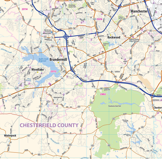 Richmond Va Metro Area Wall Map