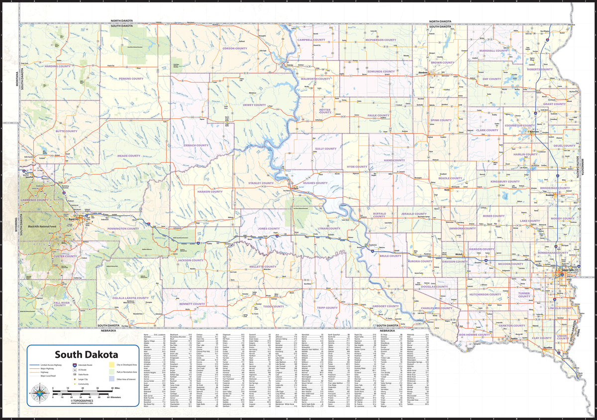 South Dakota State Wall Maps – American Map Store