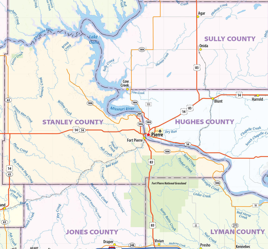 South Dakota State Wall Map