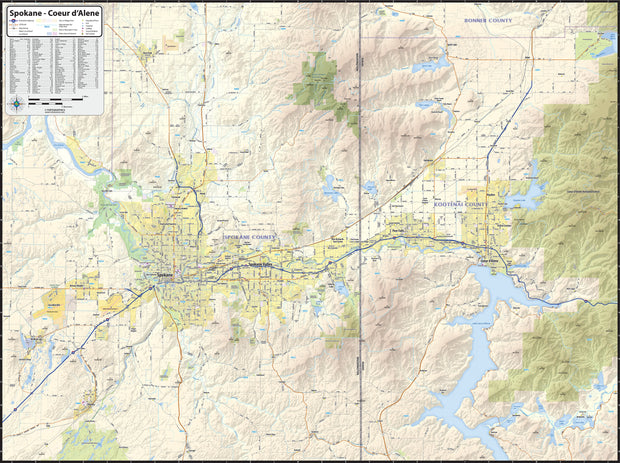 Spokane Coeur d'Alene Area Wall Map
