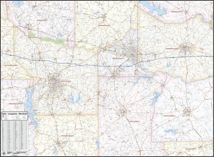 Tyler, Longview &amp; Marshall Tx. Wall Map