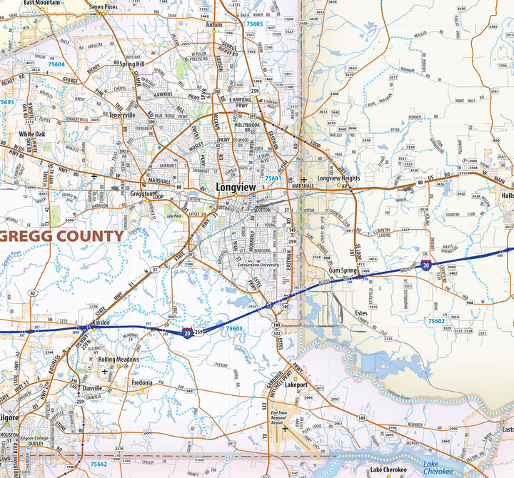 Tyler, Longview &amp; Marshall Tx. Wall Map