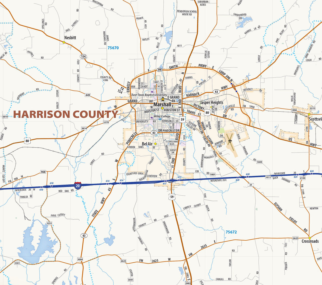 Tyler, Longview &amp; Marshall Tx. Wall Map