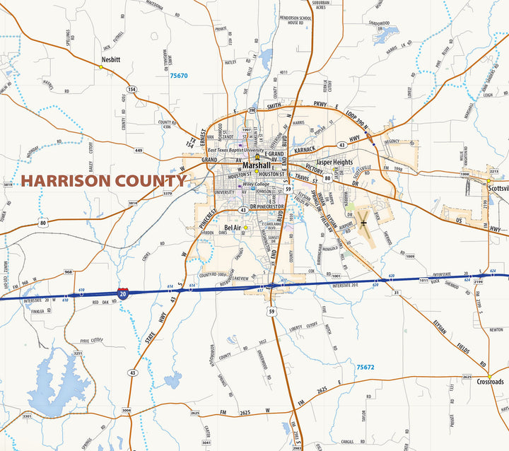 Tyler, Longview &amp; Marshall Tx. Wall Map