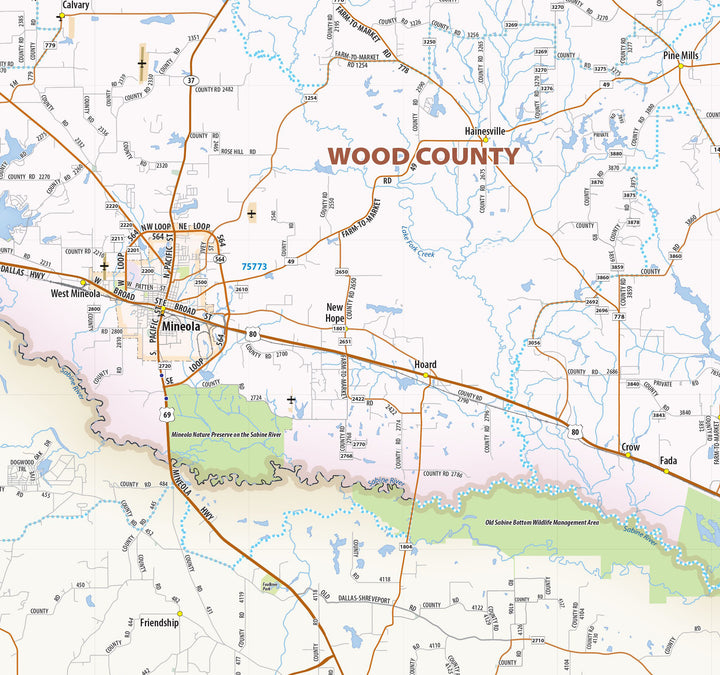 Tyler, Longview &amp; Marshall Tx. Wall Map