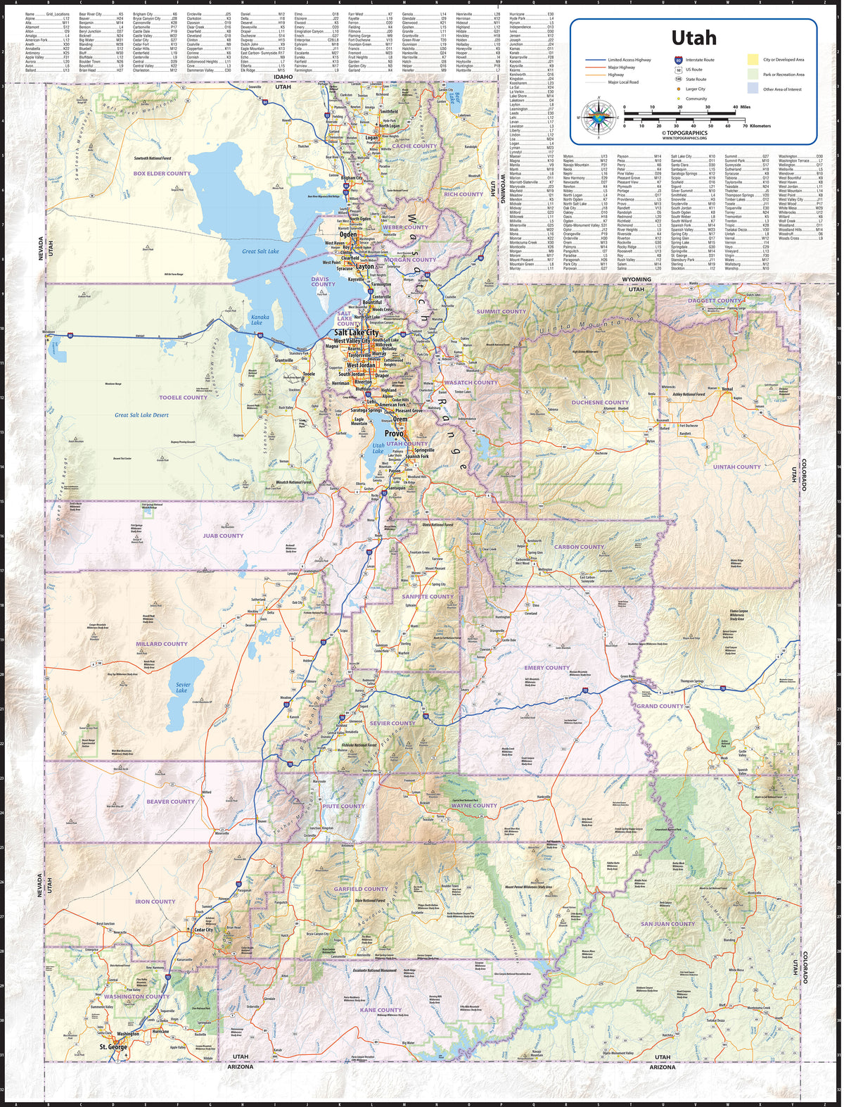 Utah Dimensions Laminated Map Large Detailed Roads And Highways Map Of Utah State